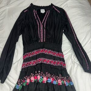 Ulla Johnson Black and Pink Embellished Ruffled Sundress
